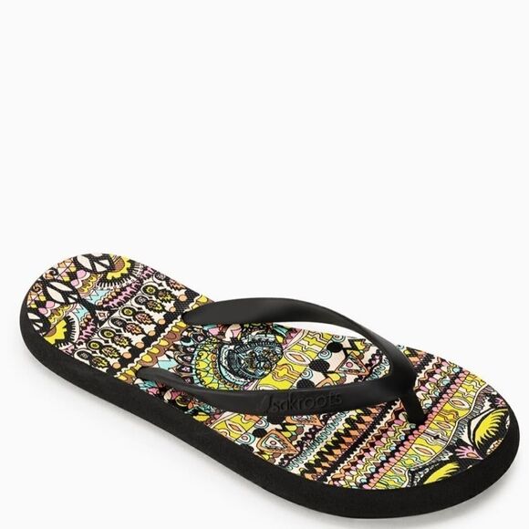 Sakroots Neon One World Encore Flip Flops Sandals - Picture 3 of 5